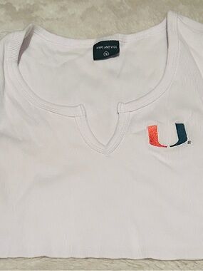 Hype White Crop Top with Red and Dark Teal Logo